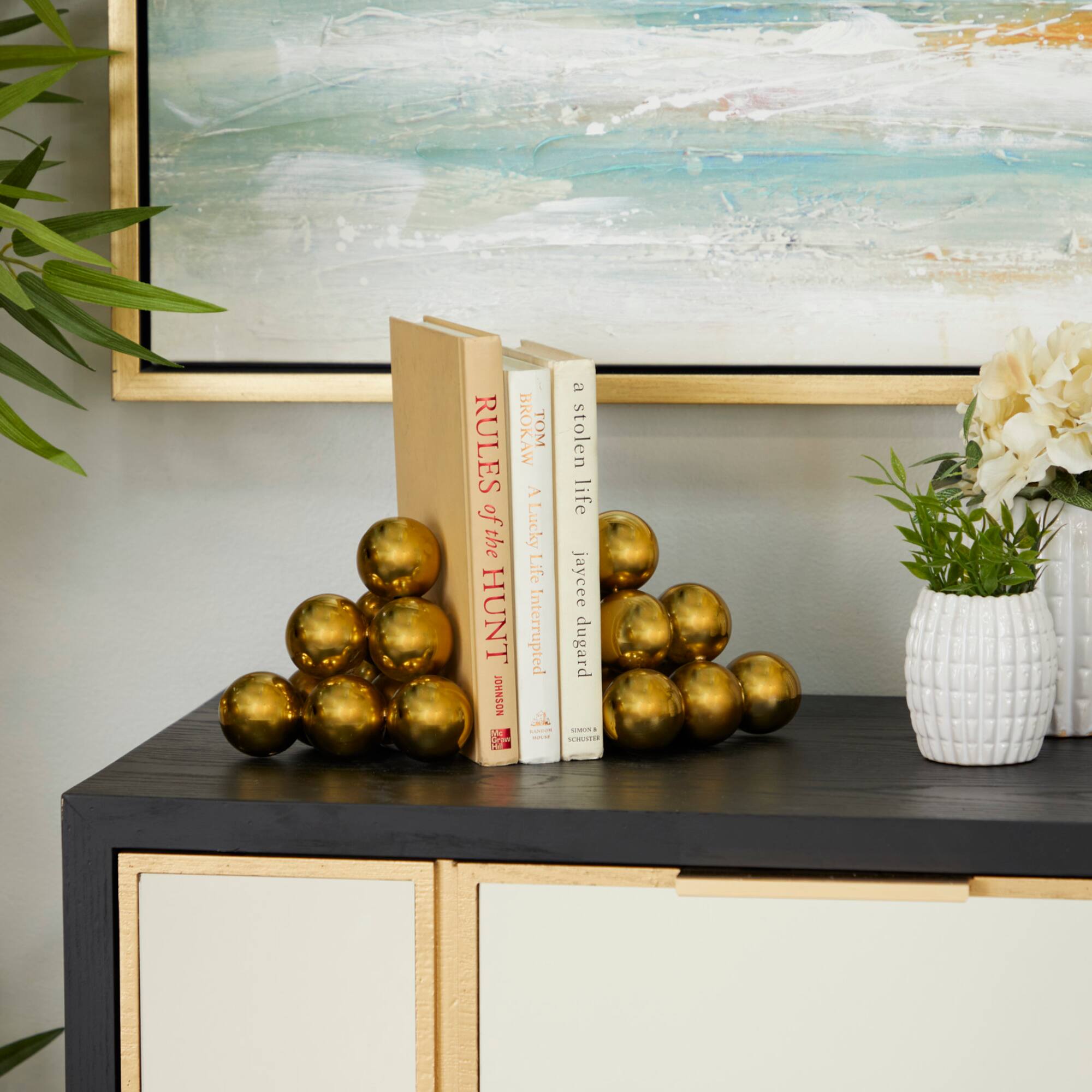 5" Gold Stainless Steel Stacked Orb Bookends Set